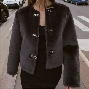 NWT ZARA Faux Fur Jacket w/ Fireman Clasp Brown Sold Out Everywhere Extra large